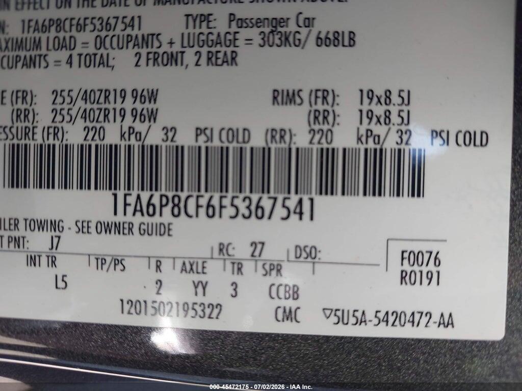 1FA6P8CF6F5367541 2015 FORD MUSTANG photo no. 9