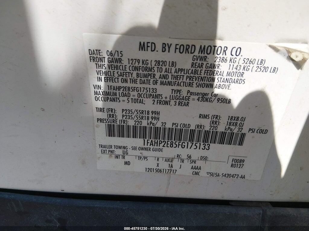 1FAHP2E85FG175133 2015 FORD TAURUS photo no. 9