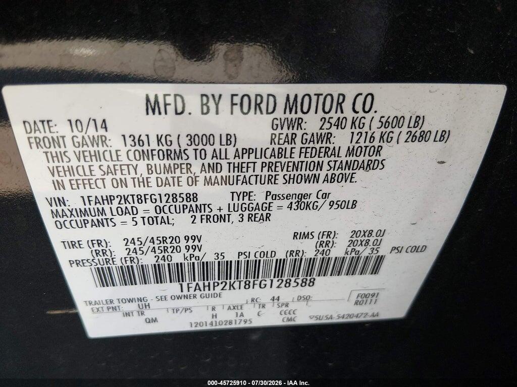 1FAHP2KT8FG128588 2015 FORD TAURUS photo no. 9