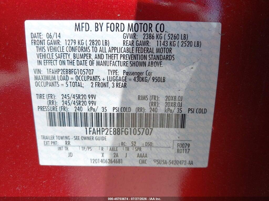 1FAHP2E88FG105707 2015 FORD TAURUS photo no. 9