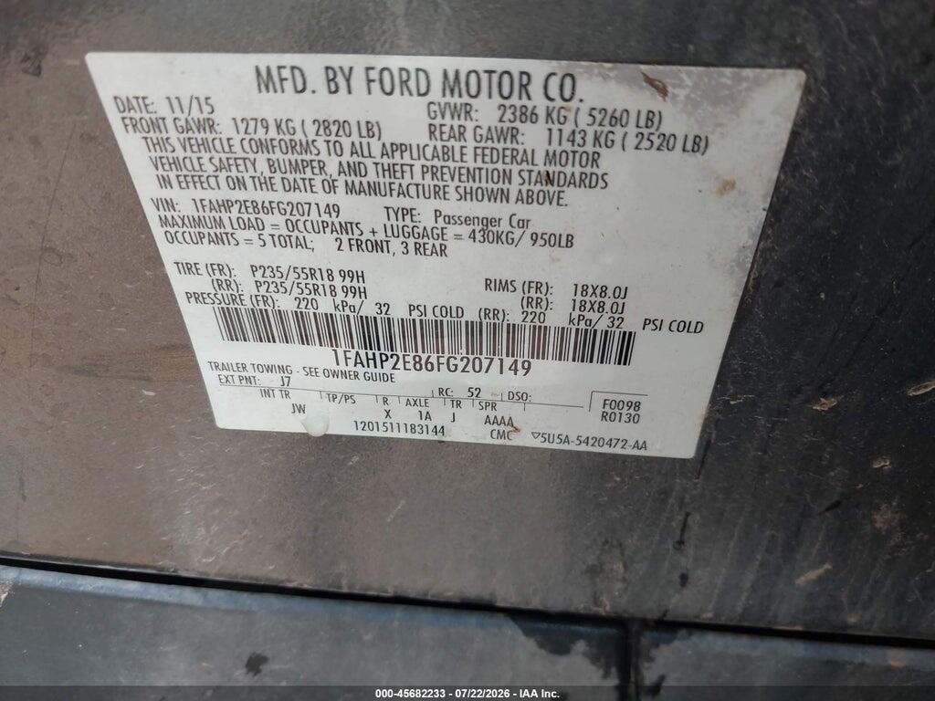1FAHP2E86FG207149 2015 FORD TAURUS photo no. 9