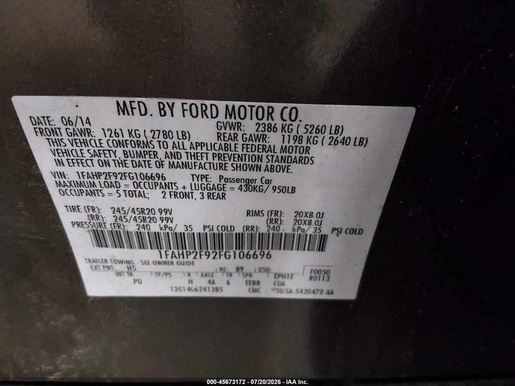 1FAHP2F92FG106696 2015 FORD TAURUS photo no. 9