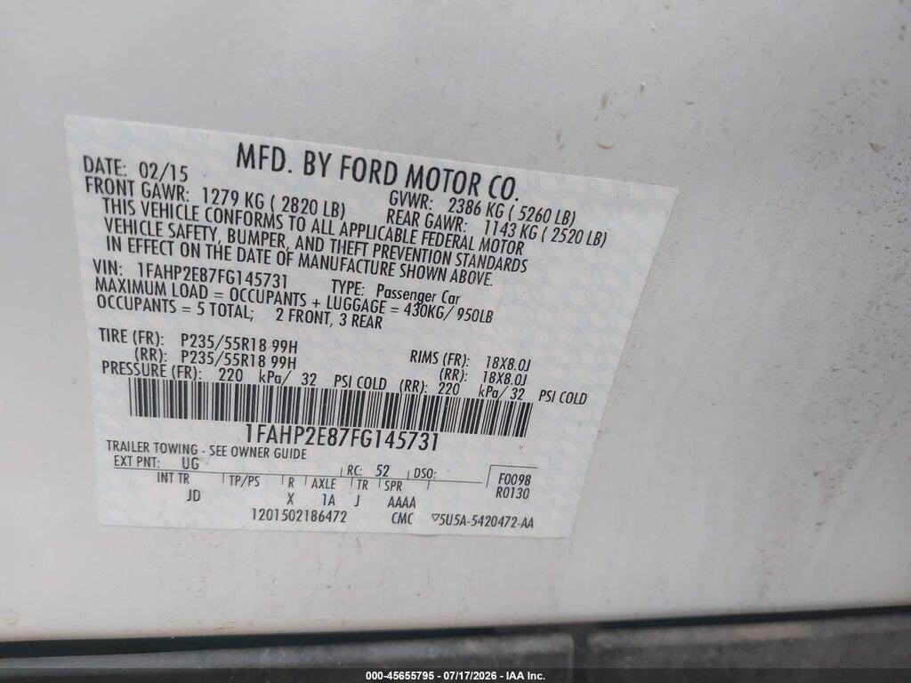 1FAHP2E87FG145731 2015 FORD TAURUS photo no. 9