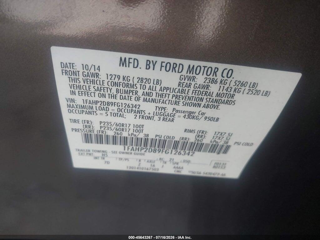 1FAHP2D89FG126342 2015 FORD TAURUS photo no. 9