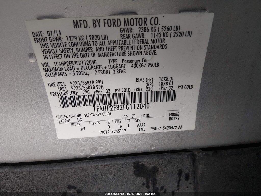 1FAHP2E82FG112040 2015 FORD TAURUS photo no. 9