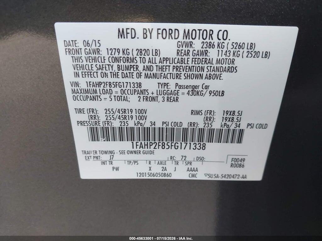 1FAHP2F85FG171338 2015 FORD TAURUS photo no. 9