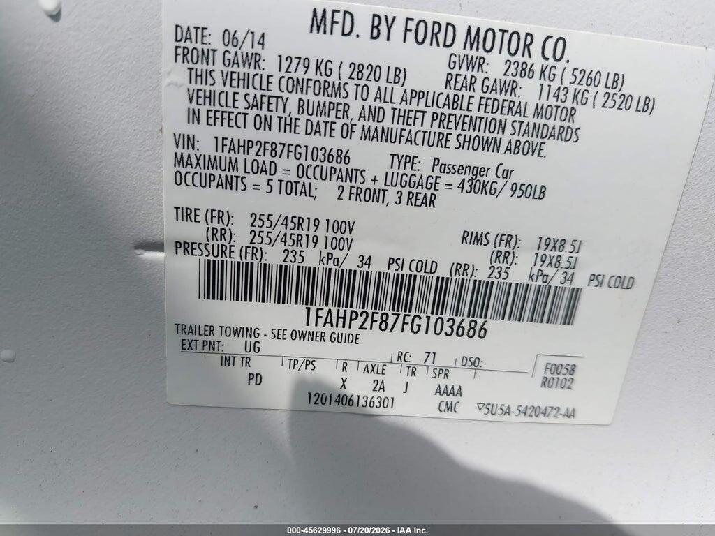 1FAHP2F87FG103686 2015 FORD TAURUS photo no. 9