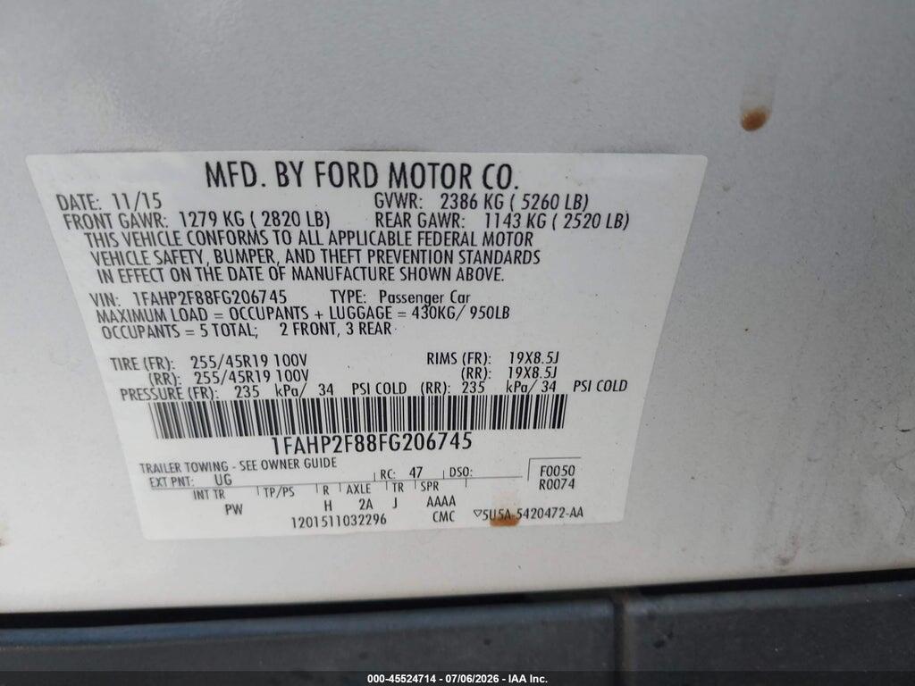 1FAHP2F88FG206745 2015 FORD TAURUS photo no. 9