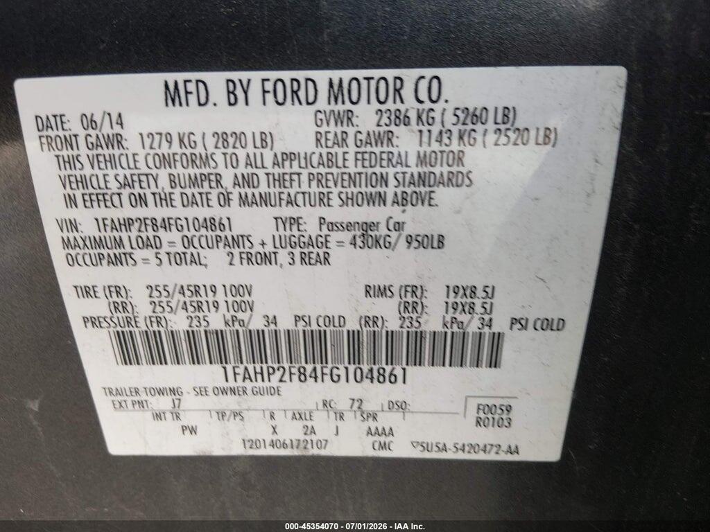 1FAHP2F84FG104861 2015 FORD TAURUS photo no. 9