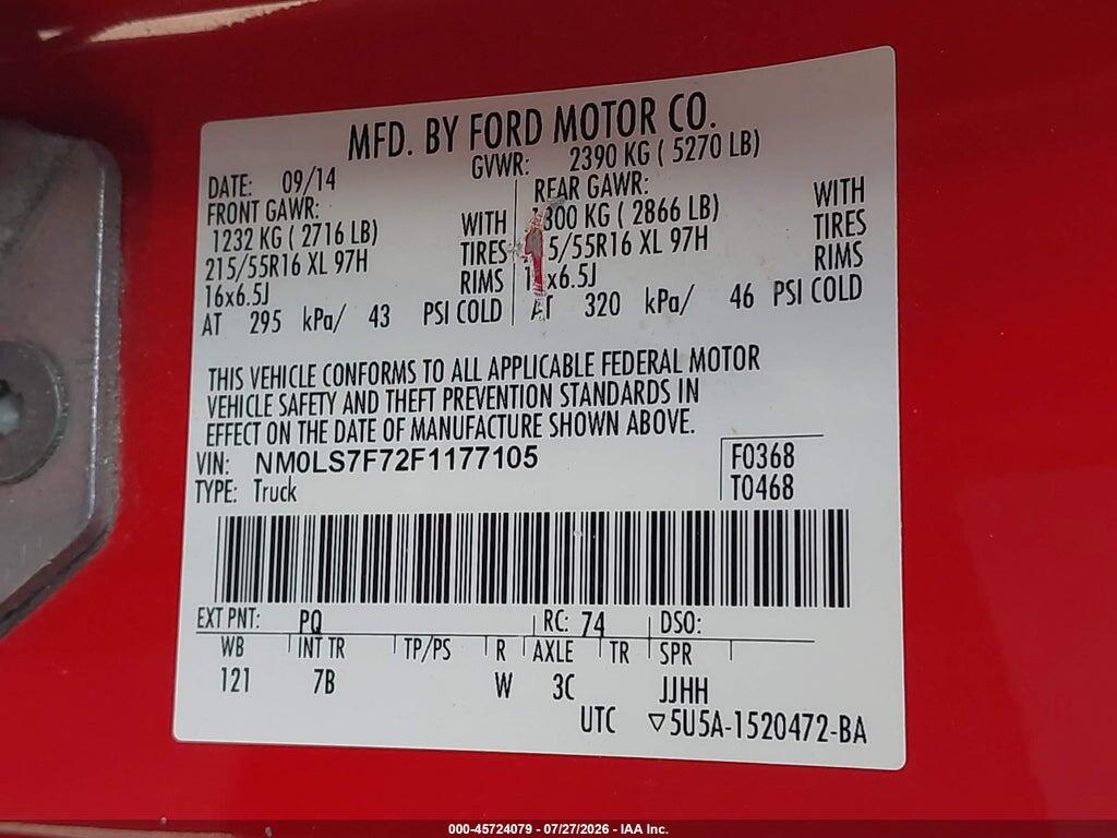 NM0LS7F72F1177105 2015 FORD TRANSIT CONNECT photo no. 9