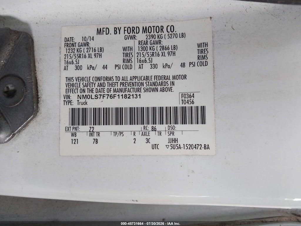 NM0LS7F76F1182131 2015 FORD TRANSIT CONNECT photo no. 9