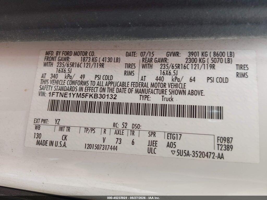 1FTNE1YM5FKB30132 2015 FORD TRANSIT-150 photo no. 9