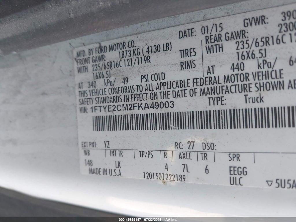 1FTYE2CM2FKA49003 2015 FORD TRANSIT-150 photo no. 9
