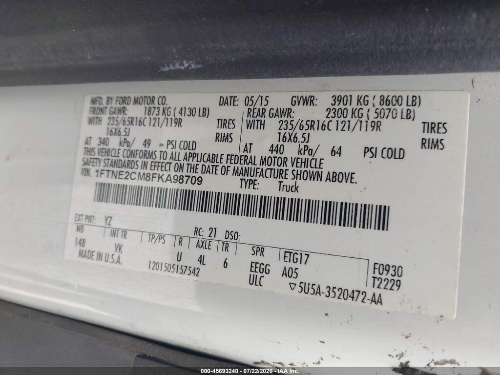 1FTNE2CM8FKA98709 2015 FORD TRANSIT-150 photo no. 9