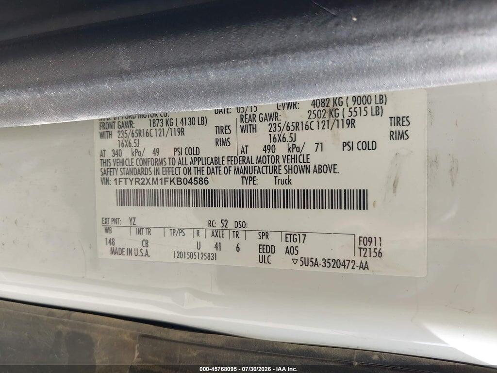 1FTYR2XM1FKB04586 2015 FORD TRANSIT-250 photo no. 9