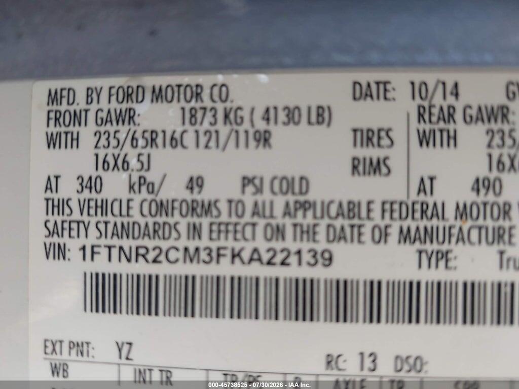 1FTNR2CM3FKA22139 2015 FORD TRANSIT-250 photo no. 9
