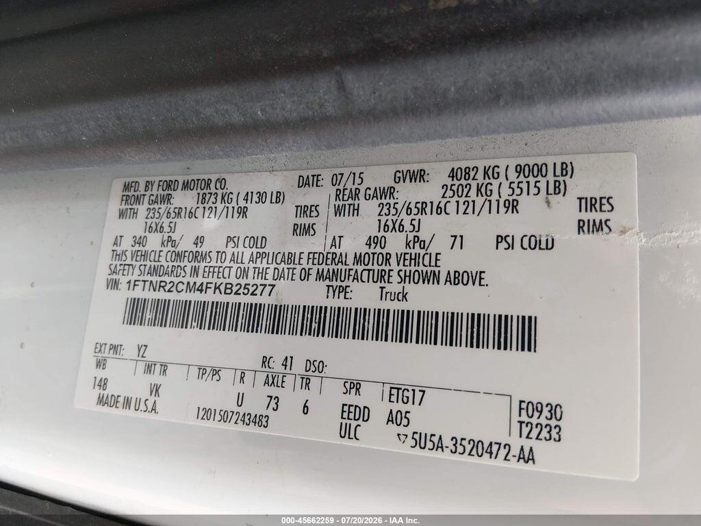 1FTNR2CM4FKB25277 2015 FORD TRANSIT-250 photo no. 9