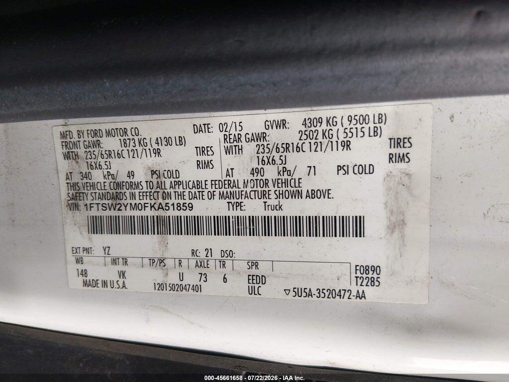1FTSW2YM0FKA51859 2015 FORD TRANSIT-350 photo no. 9