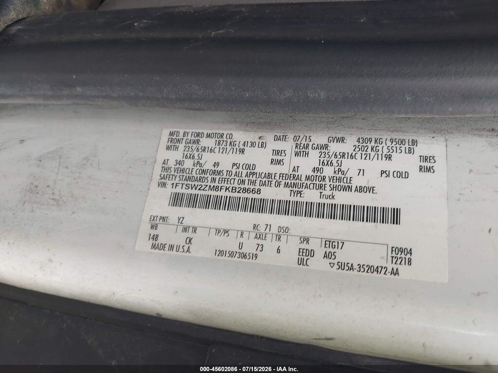 1FTSW2ZM8FKB28668 2015 FORD TRANSIT-350 photo no. 9