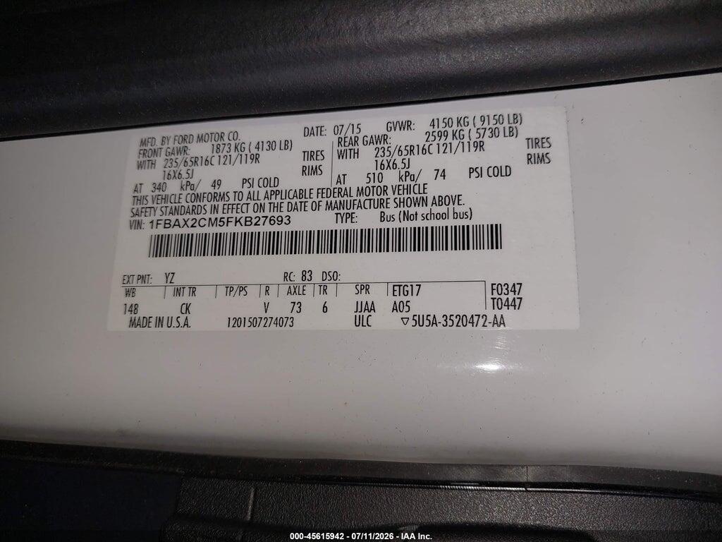 1FBAX2CM5FKB27693 2015 FORD TRANSIT-350 photo no. 9