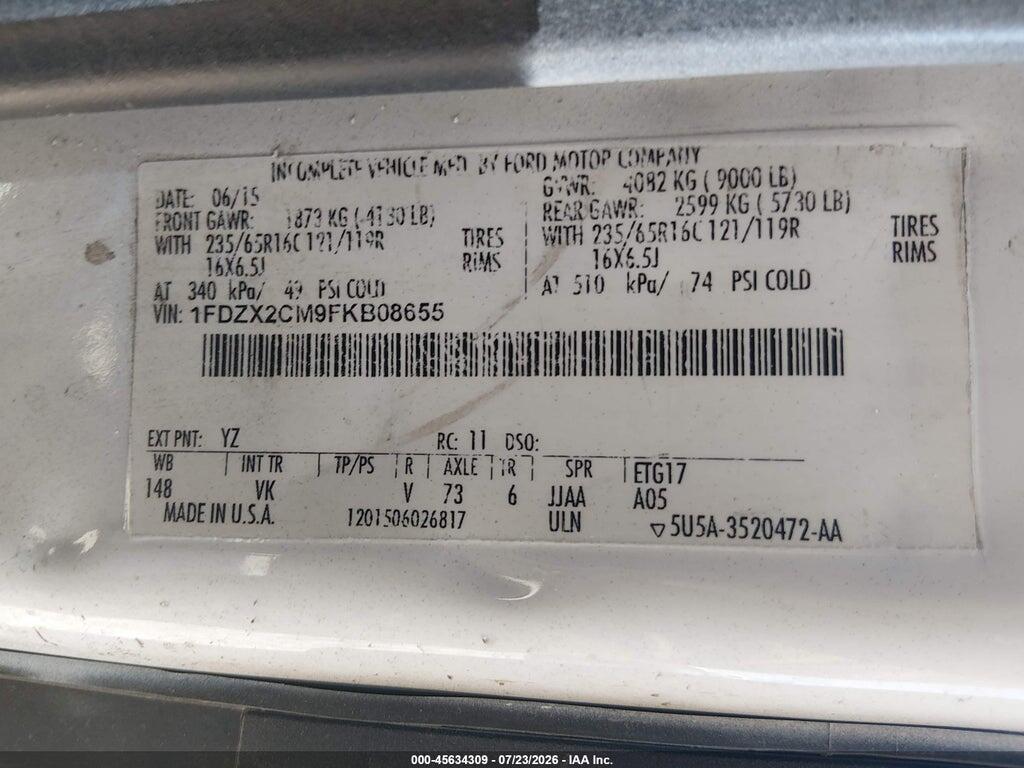 1FDZX2CM9FKB08655 2015 FORD TRANSIT-350 photo no. 9