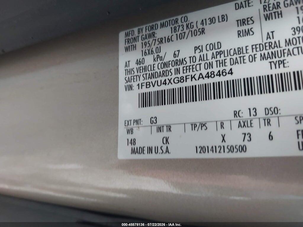 1FBVU4XG8FKA48464 2015 FORD TRANSIT-350 photo no. 9