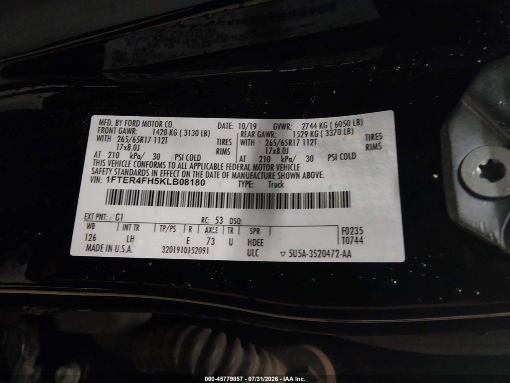 1FTER4FH5KLB08180 2019 FORD RANGER photo no. 9