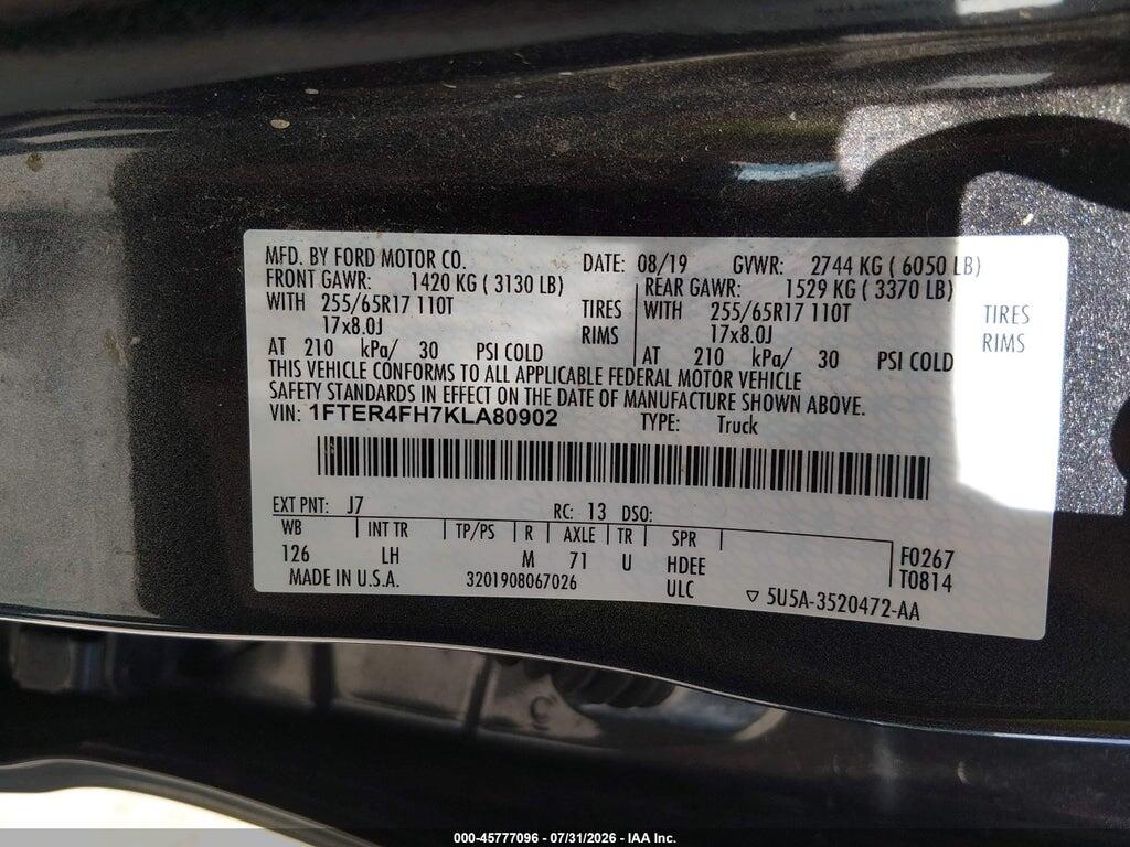 1FTER4FH7KLA80902 2019 FORD RANGER photo no. 9