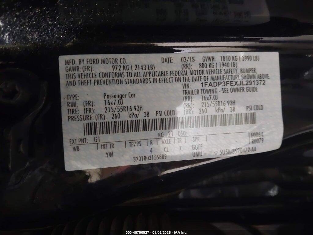 1FADP3FEXJL291372 2018 FORD FOCUS photo no. 9