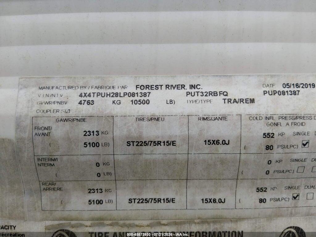 4X4TPUH28LP081387 2020 FOREST RIVER PUMA 32RBFQ photo no. 9