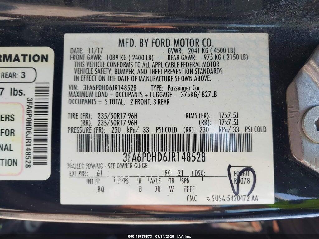 3FA6P0HD6JR148528 2018 FORD FUSION photo no. 9