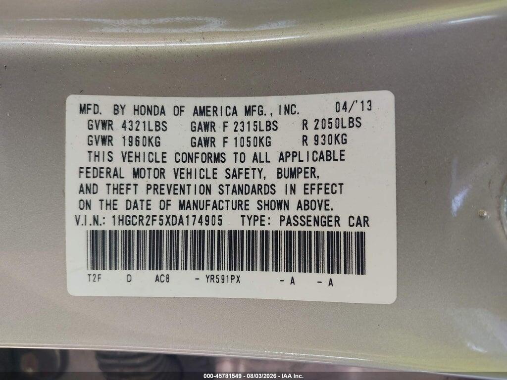 1HGCR2F5XDA174905 2013 HONDA ACCORD photo no. 9