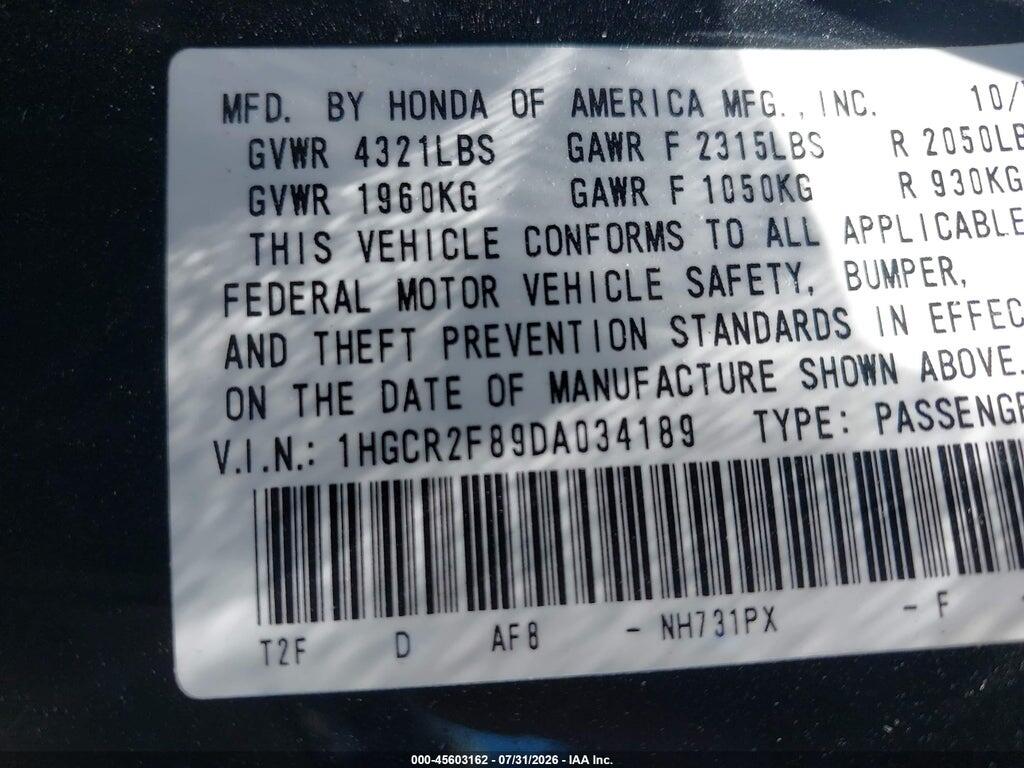 1HGCR2F89DA034189 2013 HONDA ACCORD photo no. 9