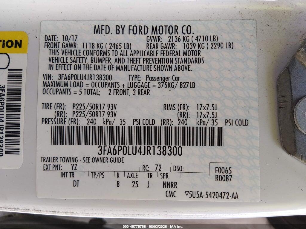 3FA6P0LU4JR138300 2018 FORD FUSION HYBRID photo no. 9