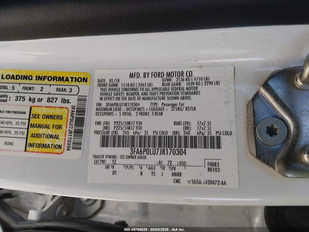3FA6P0LU7JR170304 2018 FORD FUSION HYBRID photo no. 9