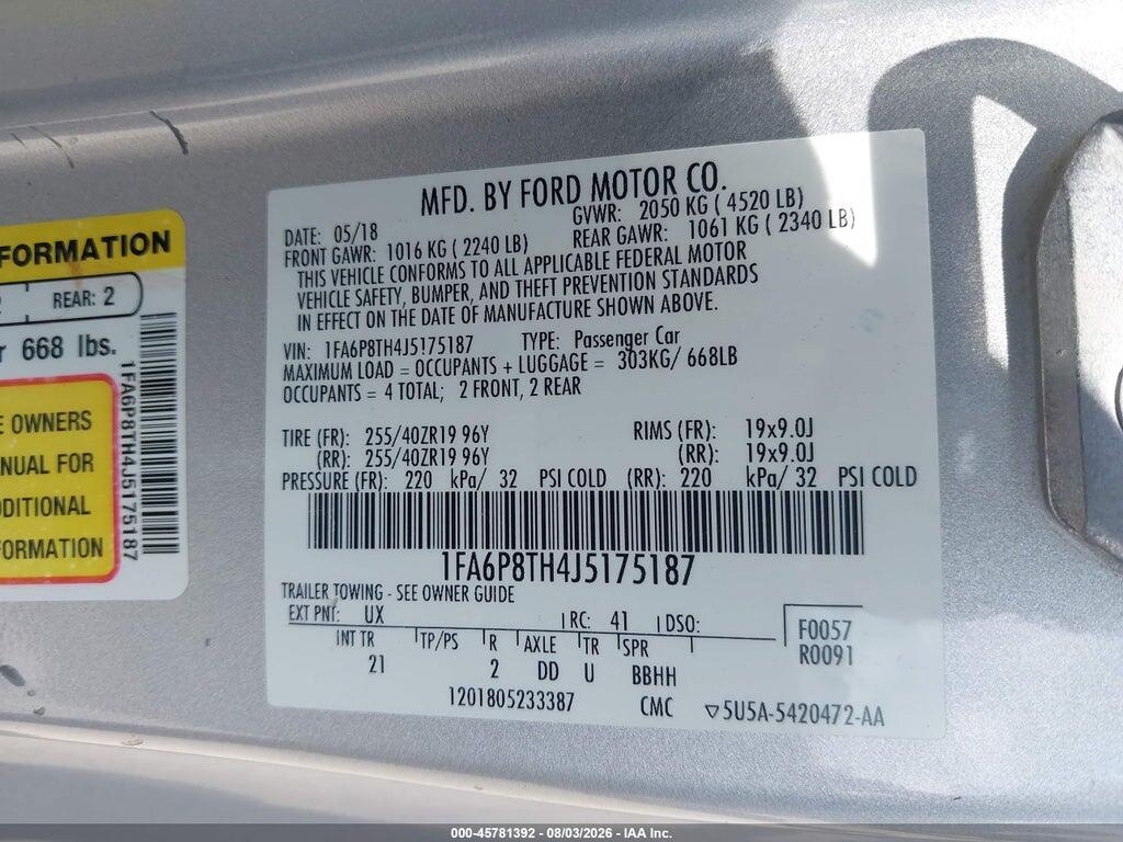1FA6P8TH4J5175187 2018 FORD MUSTANG photo no. 9
