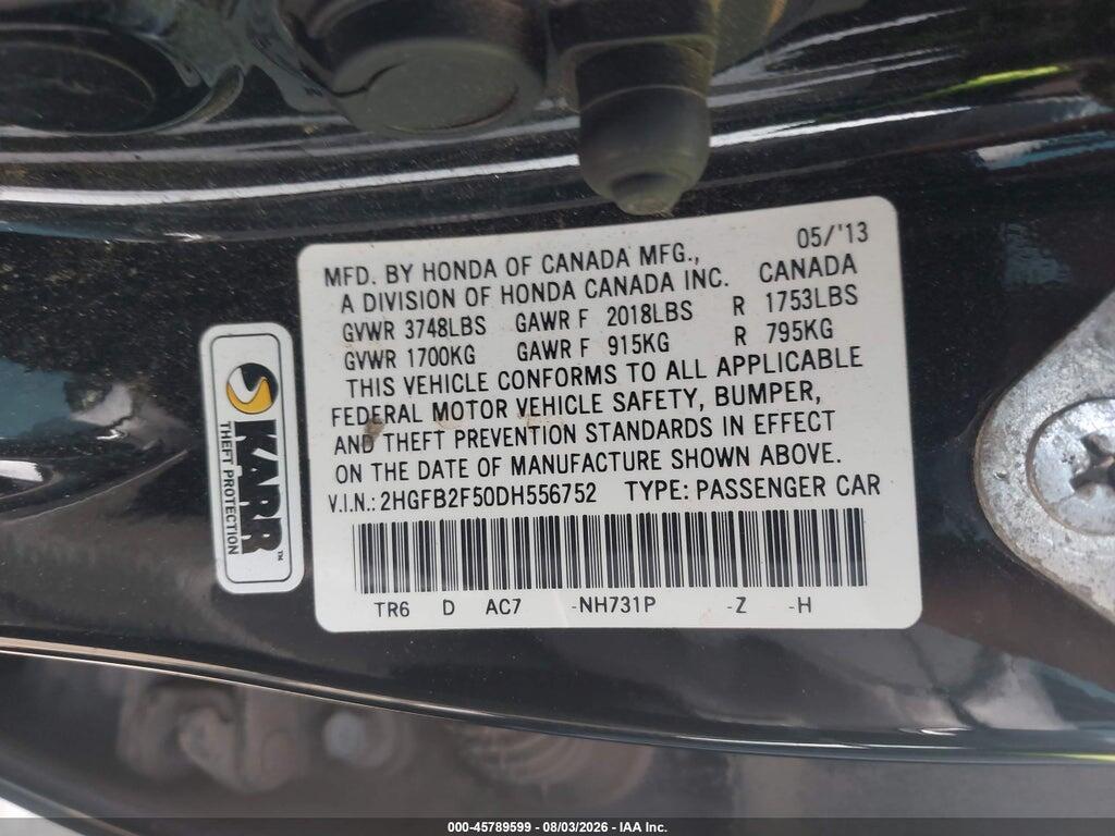 2HGFB2F50DH556752 2013 HONDA CIVIC photo no. 9