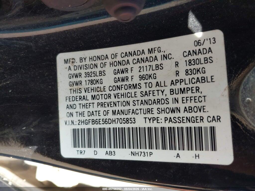 2HGFB6E56DH705853 2013 HONDA CIVIC photo no. 9