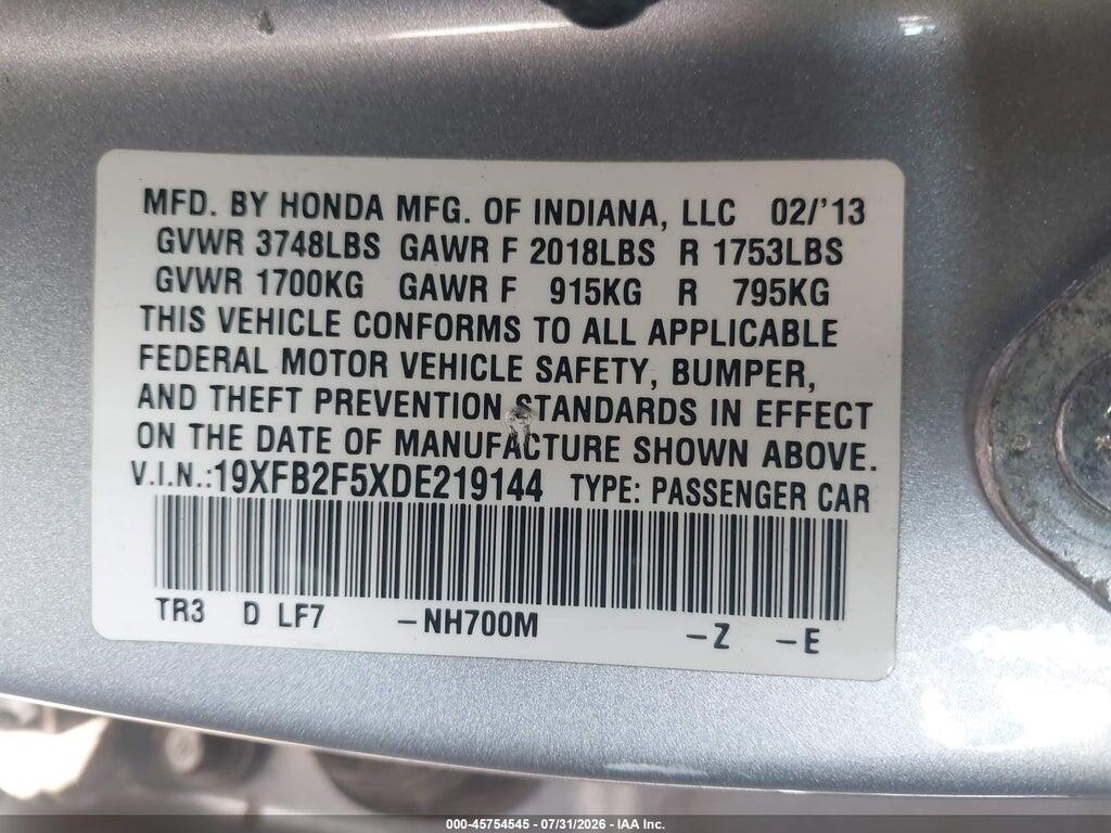 19XFB2F5XDE219144 2013 HONDA CIVIC photo no. 9
