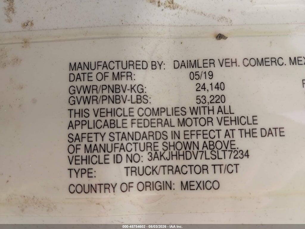 3AKJHHDV7LSLT7234 2020 FREIGHTLINER NEW CASCADIA 126 photo no. 8