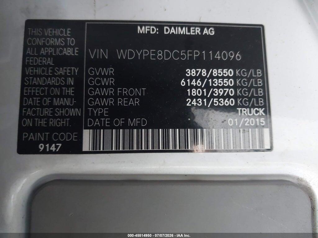 WDYPE8DC5FP114096 2015 FREIGHTLINER SPRINTER 2500 photo no. 9