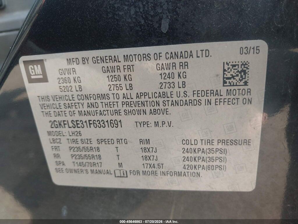 2GKFLSE31F6331691 2015 GMC TERRAIN photo no. 9