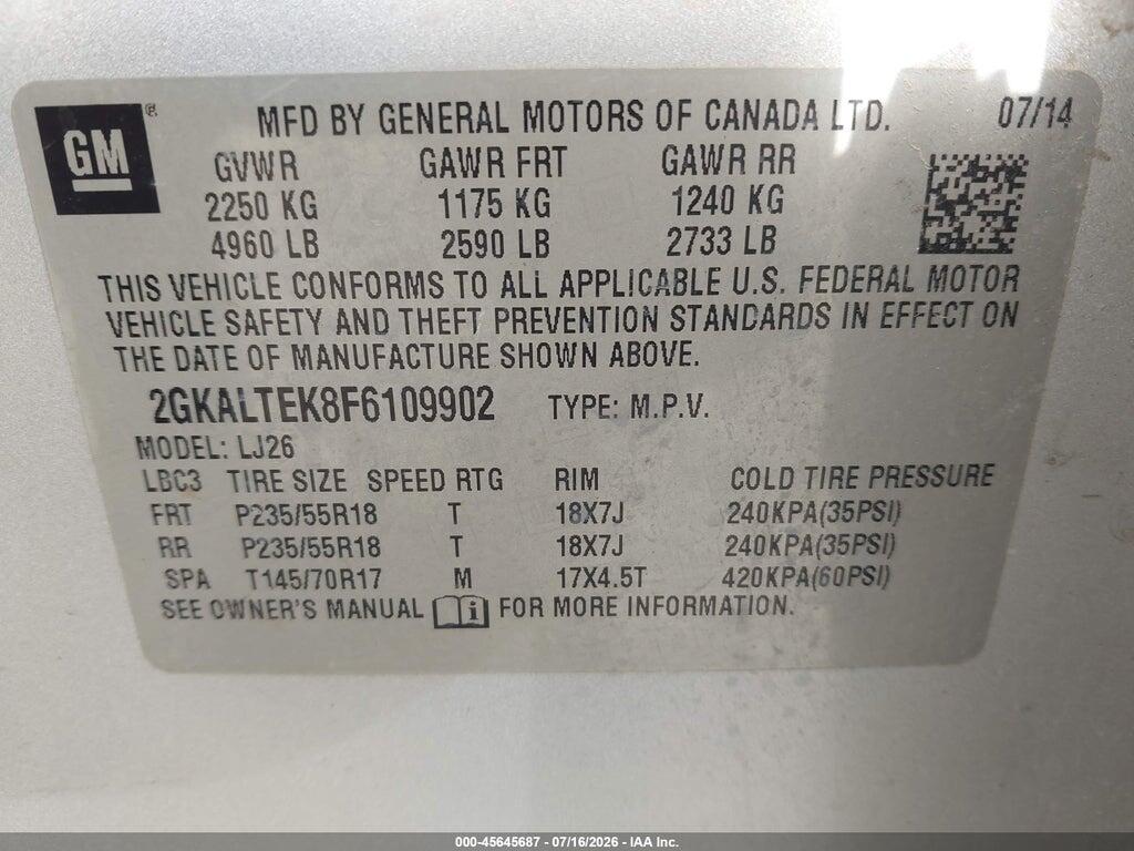 2GKALTEK8F6109902 2015 GMC TERRAIN photo no. 9