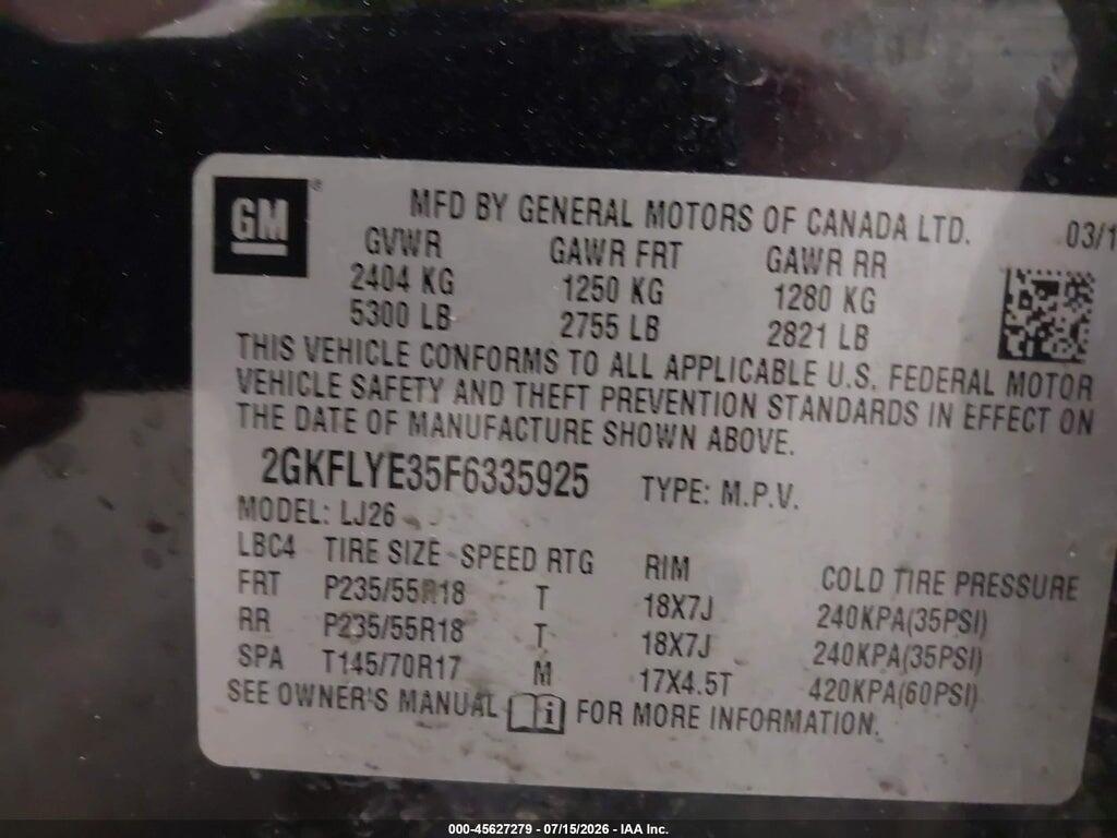 2GKFLYE35F6335925 2015 GMC TERRAIN photo no. 9
