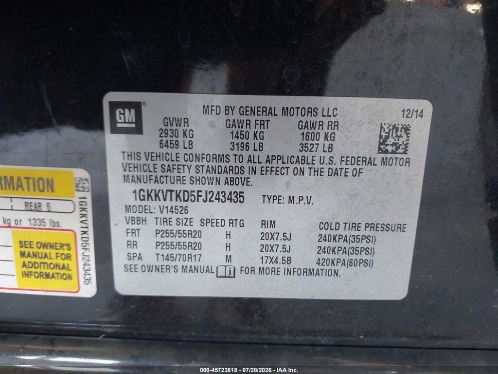 1GKKVTKD5FJ243435 2015 GMC ACADIA photo no. 9