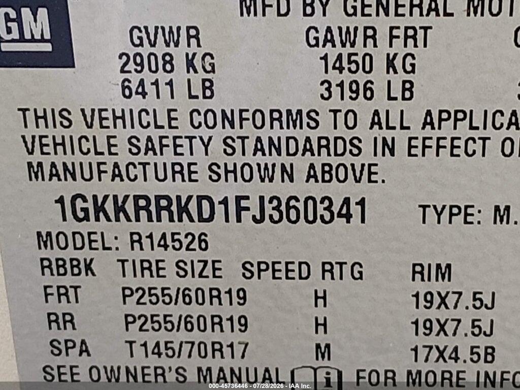 1GKKRRKD1FJ360341 2015 GMC ACADIA photo no. 9