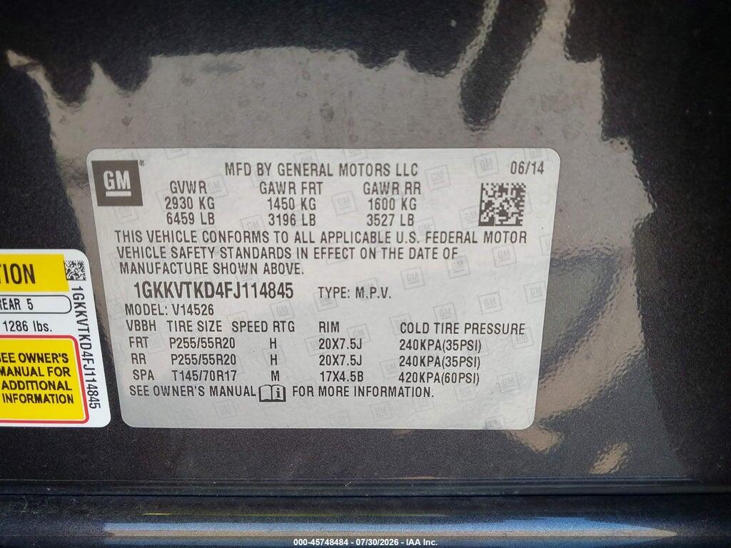 1GKKVTKD4FJ114845 2015 GMC ACADIA photo no. 9
