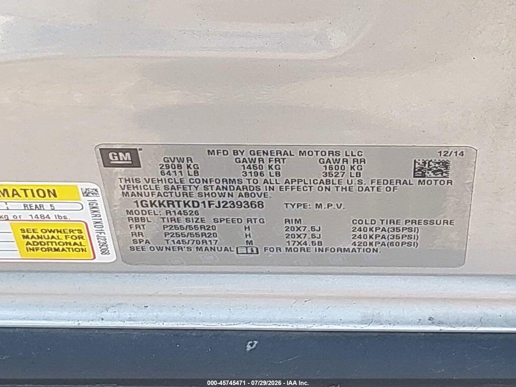 1GKKRTKD1FJ239368 2015 GMC ACADIA photo no. 9