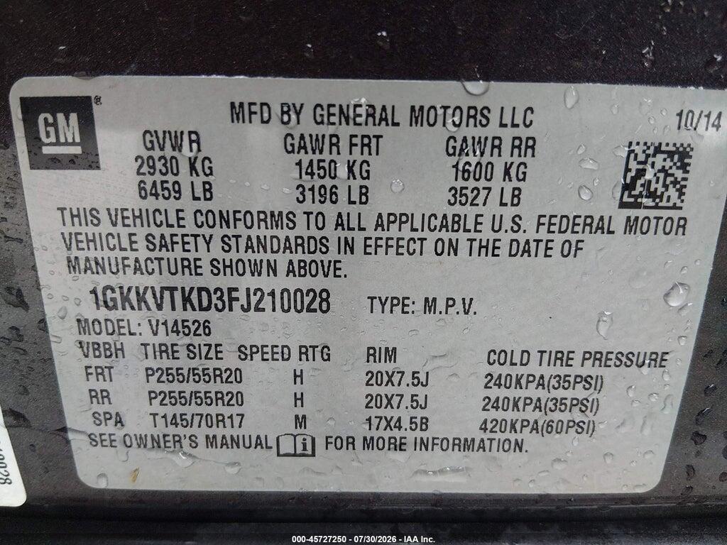 1GKKVTKD3FJ210028 2015 GMC ACADIA photo no. 9
