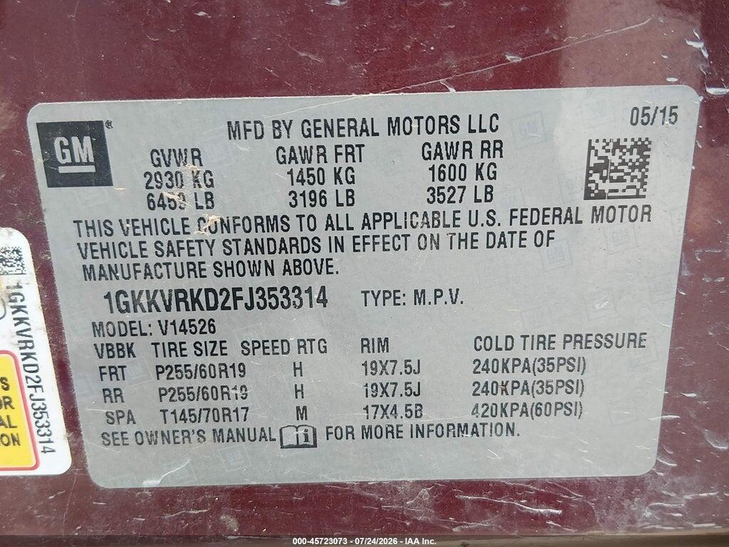 1GKKVRKD2FJ353314 2015 GMC ACADIA photo no. 9